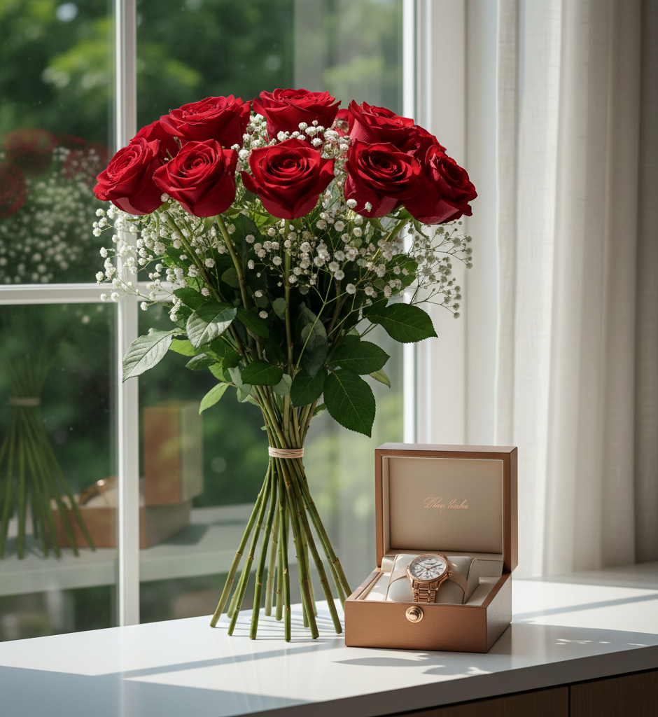 10 ROSES WITH PRECIOUS GIFT WATCH NO-3010