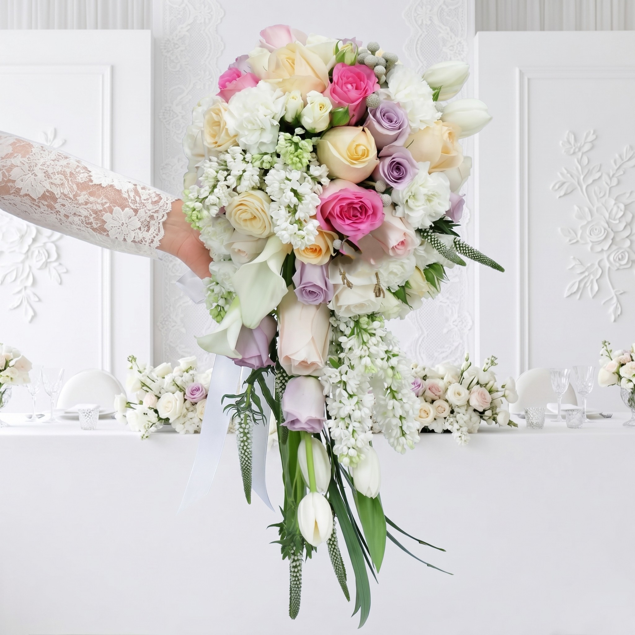 Bridal bouquet new model white and pink fresh flowers
