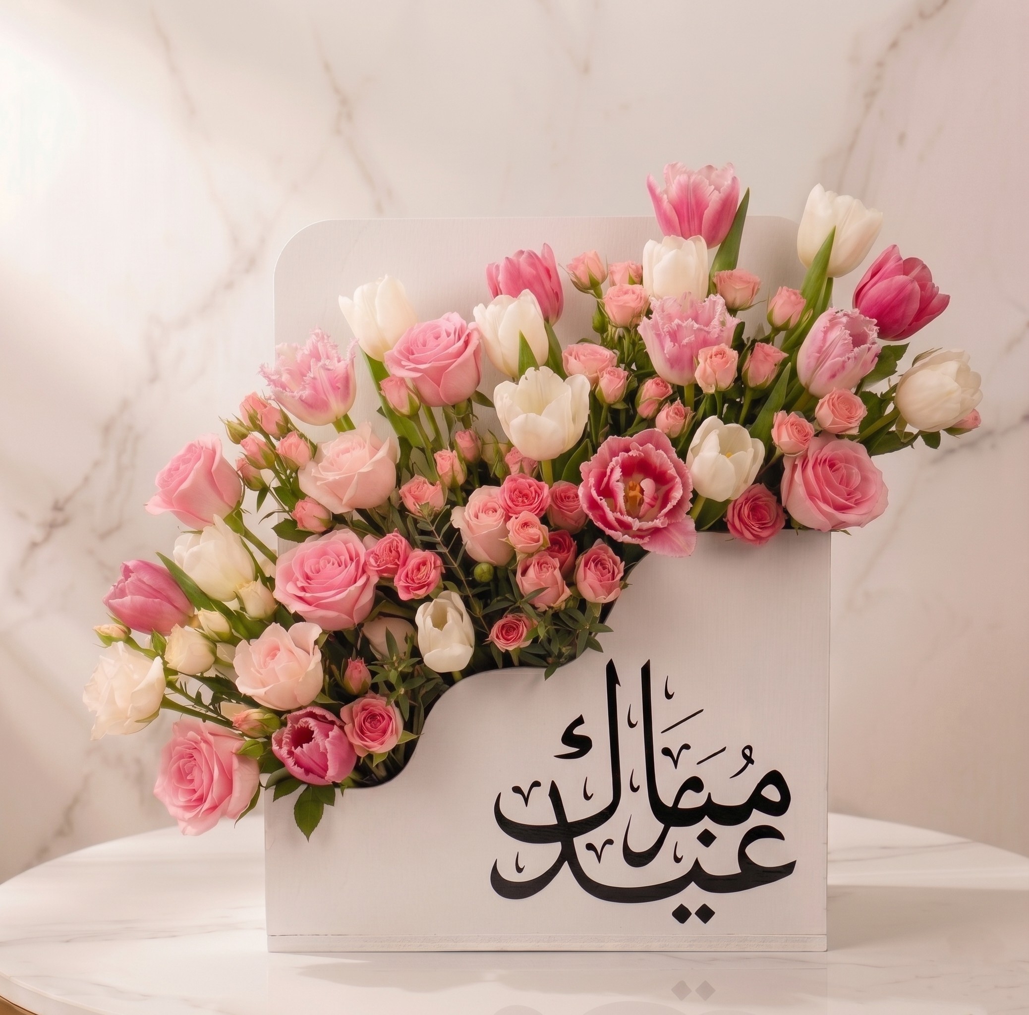 EID MUBARAK PREMIUM BOX TULIP MIX FLOWER ARRANGEMENT