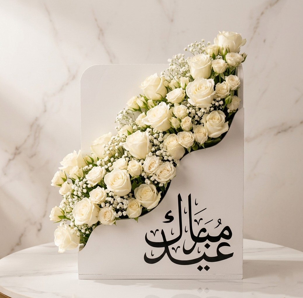 EID MUBARAK PREMIUM BOX WHITE PEARL ARRANGEMENT