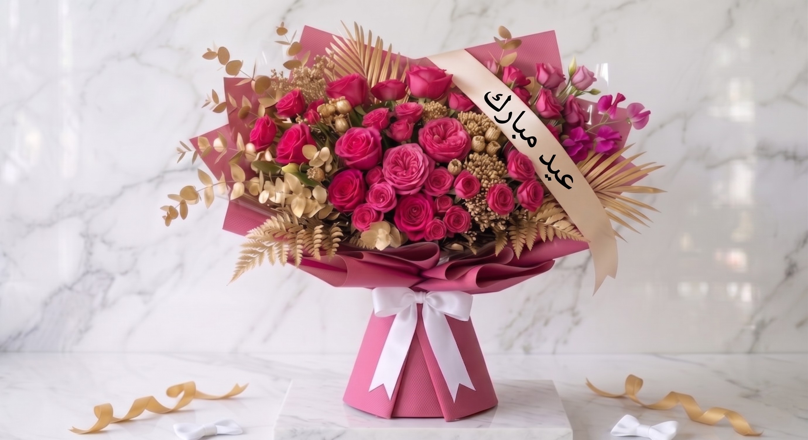 EID MUBARAK SPECIAL FUCHIA AND GOLDEN BOUQUET