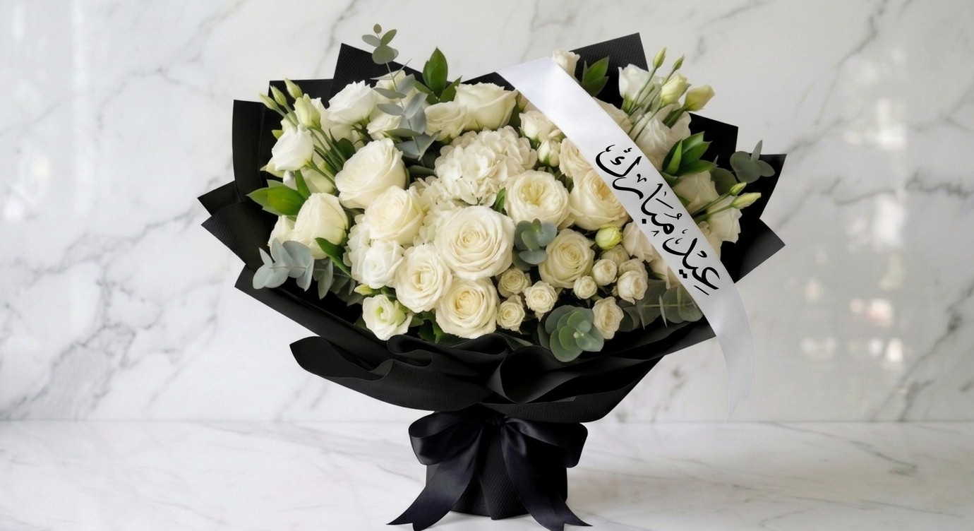 EID MUBARAK WHITE AND BLACK THEME BOUQUET