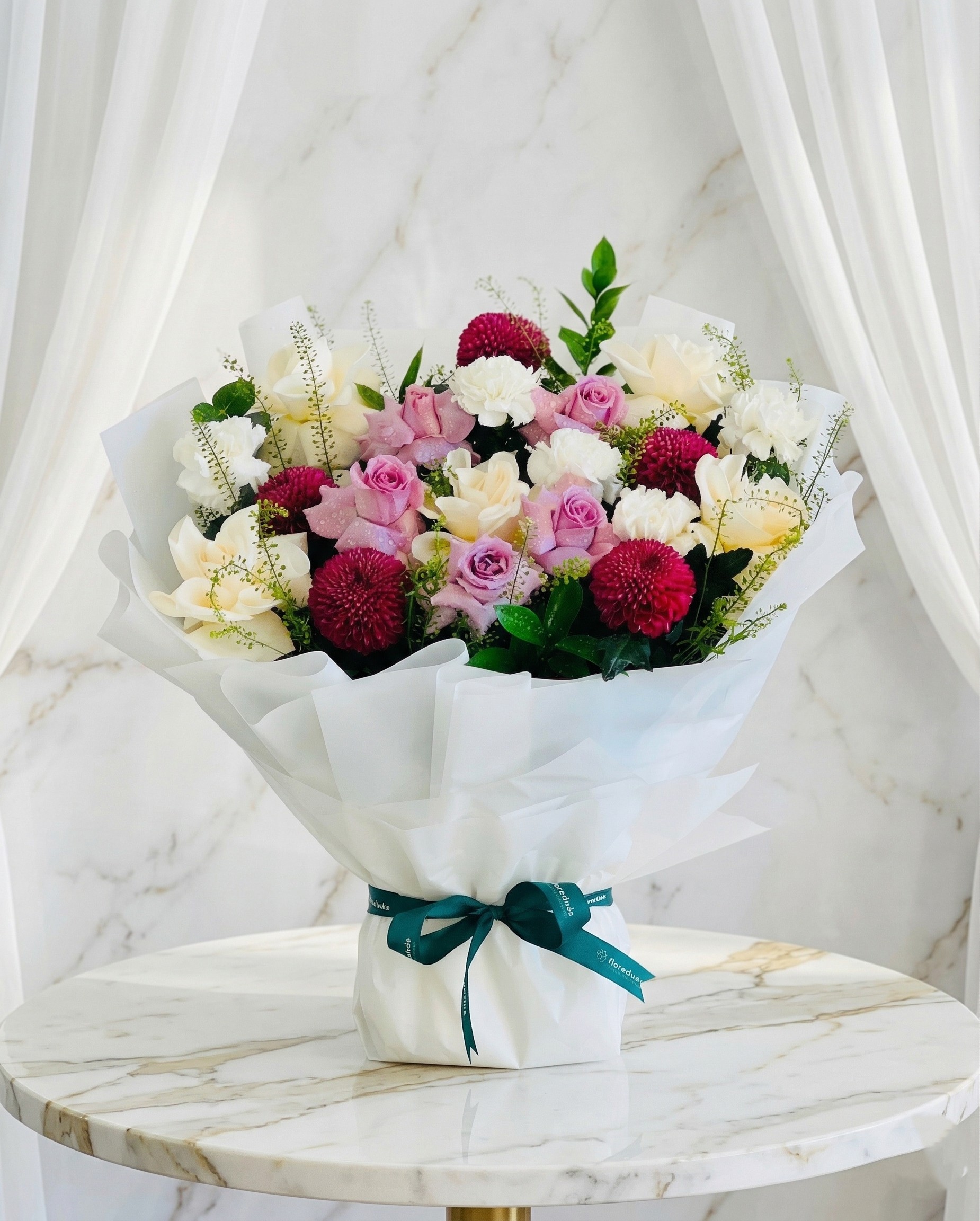 eid special white and purple bouquet