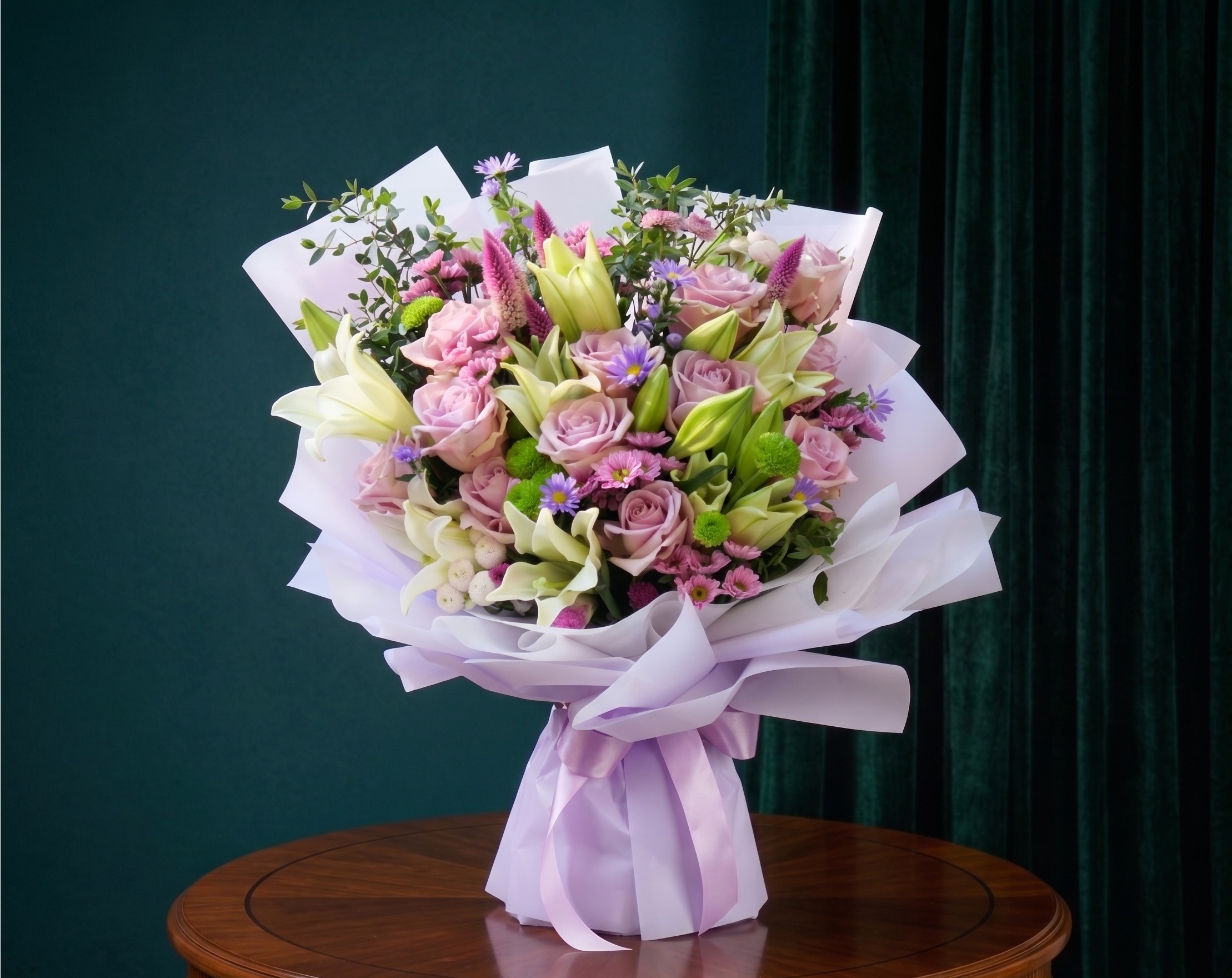 Bouquet with pink rose-44