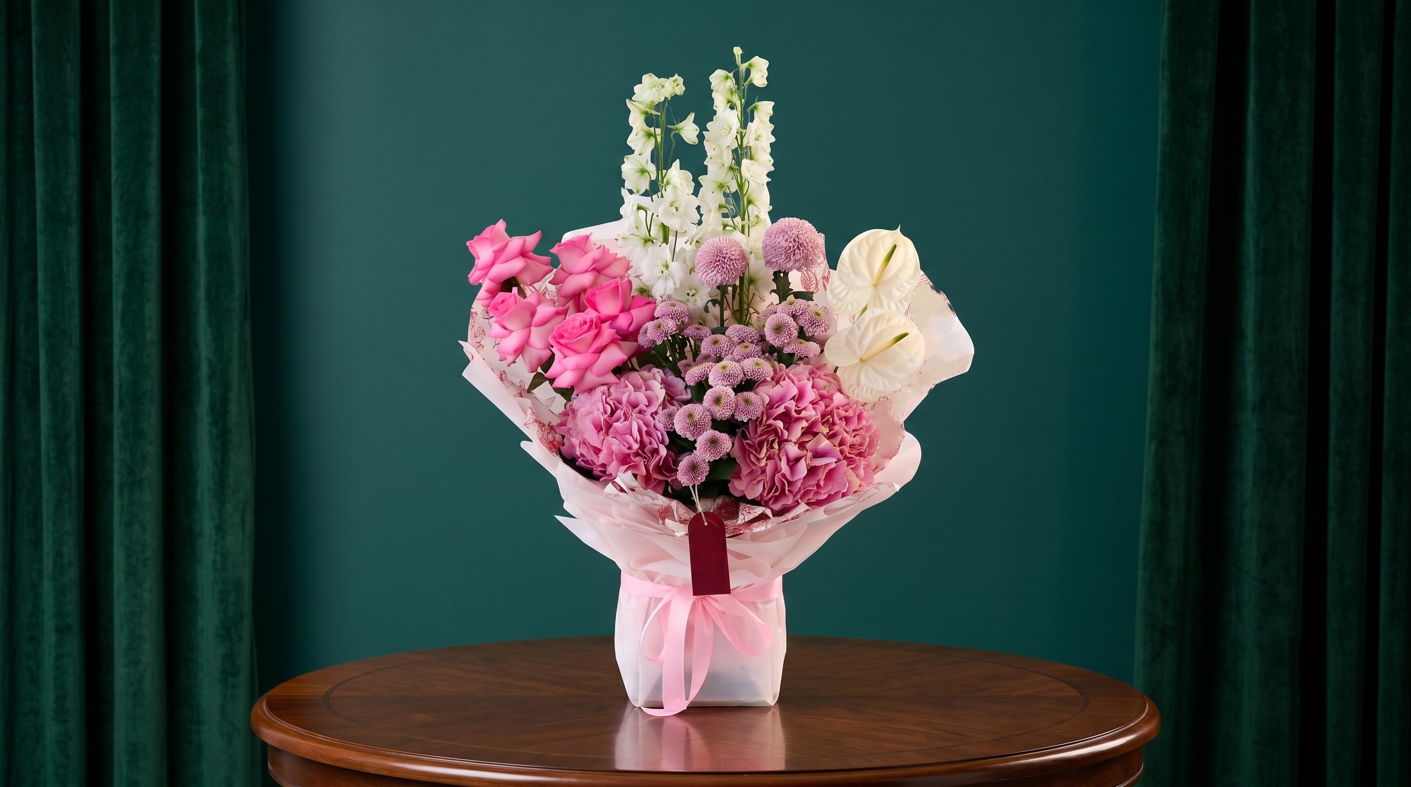 Flower bouquet anthurium and pinkish bouquet