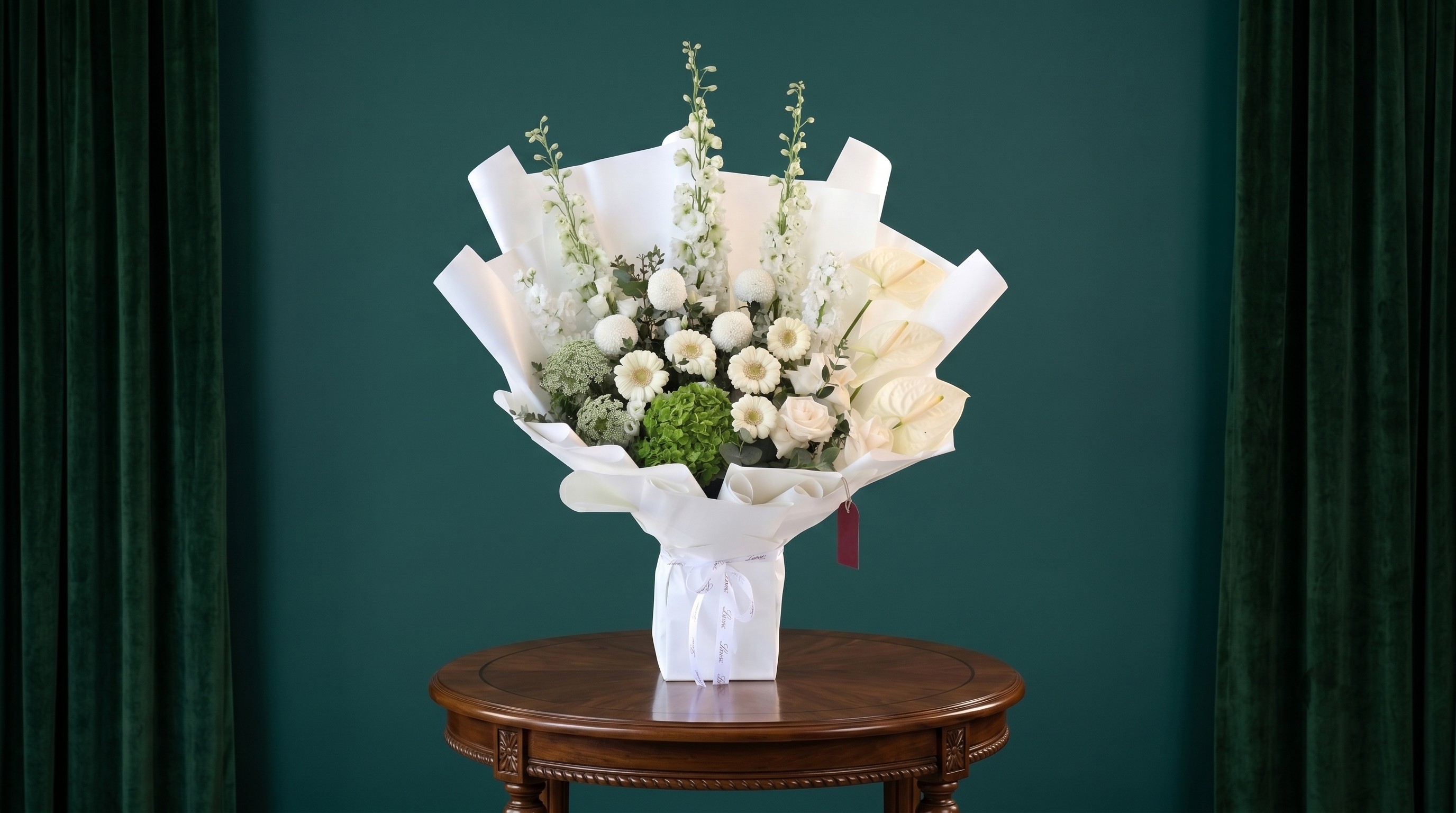 Flower bouquet white color anthurium bouquet