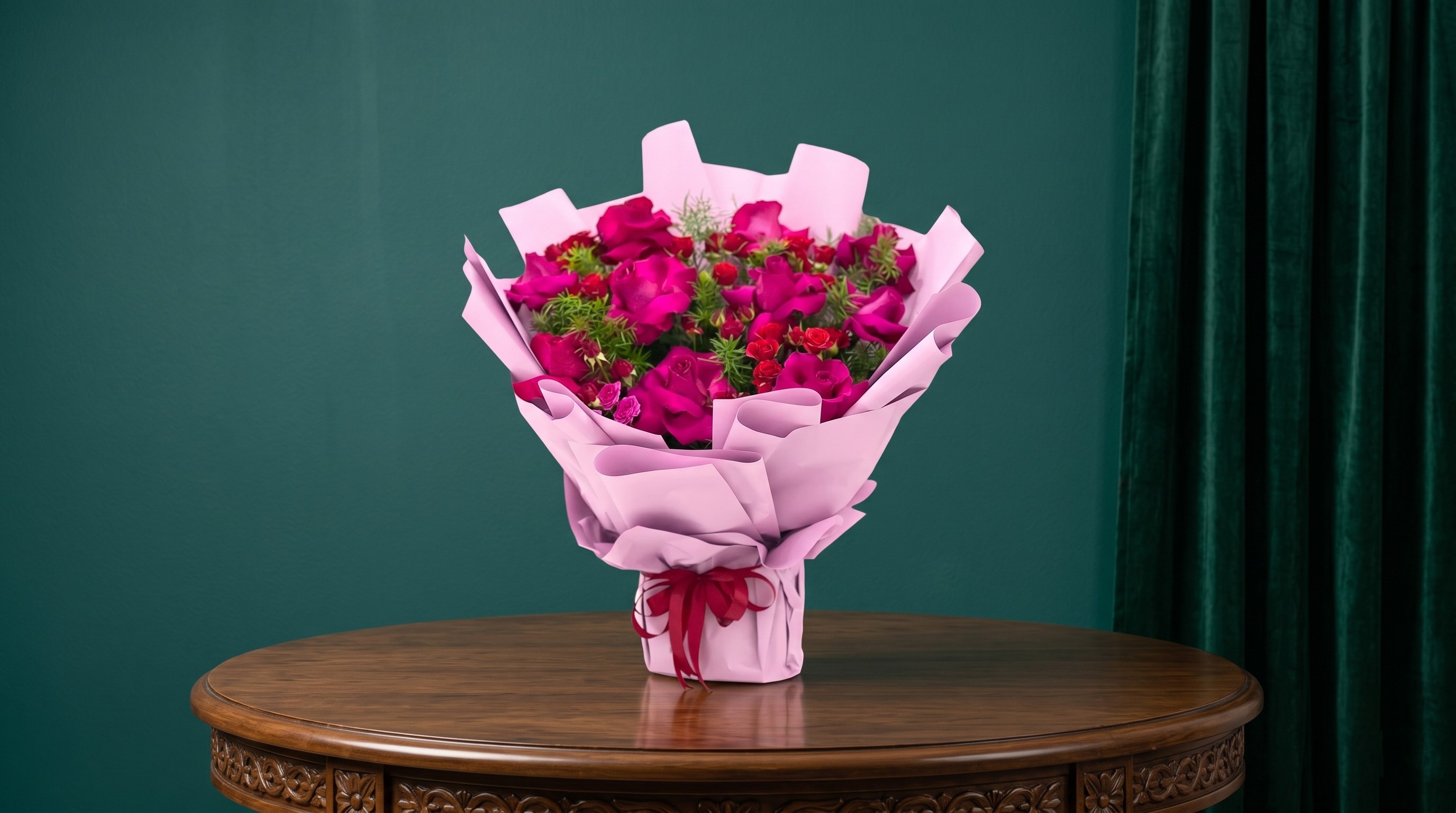 Fuchia rose special hand bouquet
