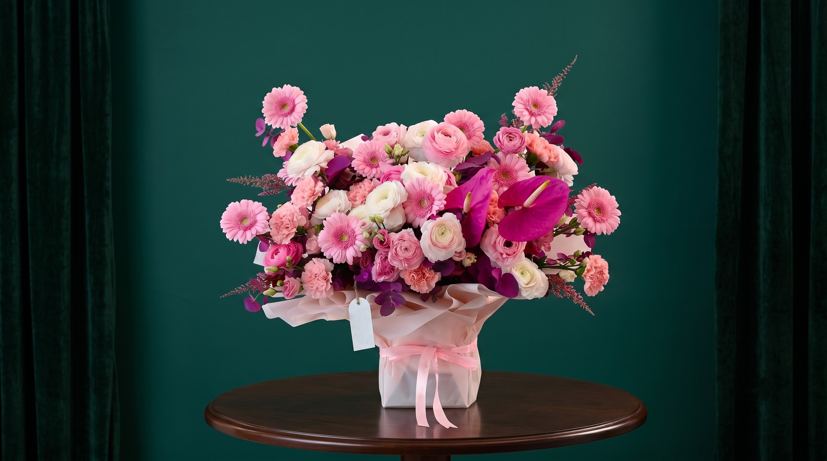 Gerbera and anthurium mixed flower bouquet