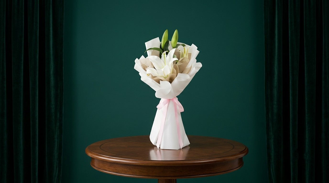 Hand bouquet 3 lilly white bouquet
