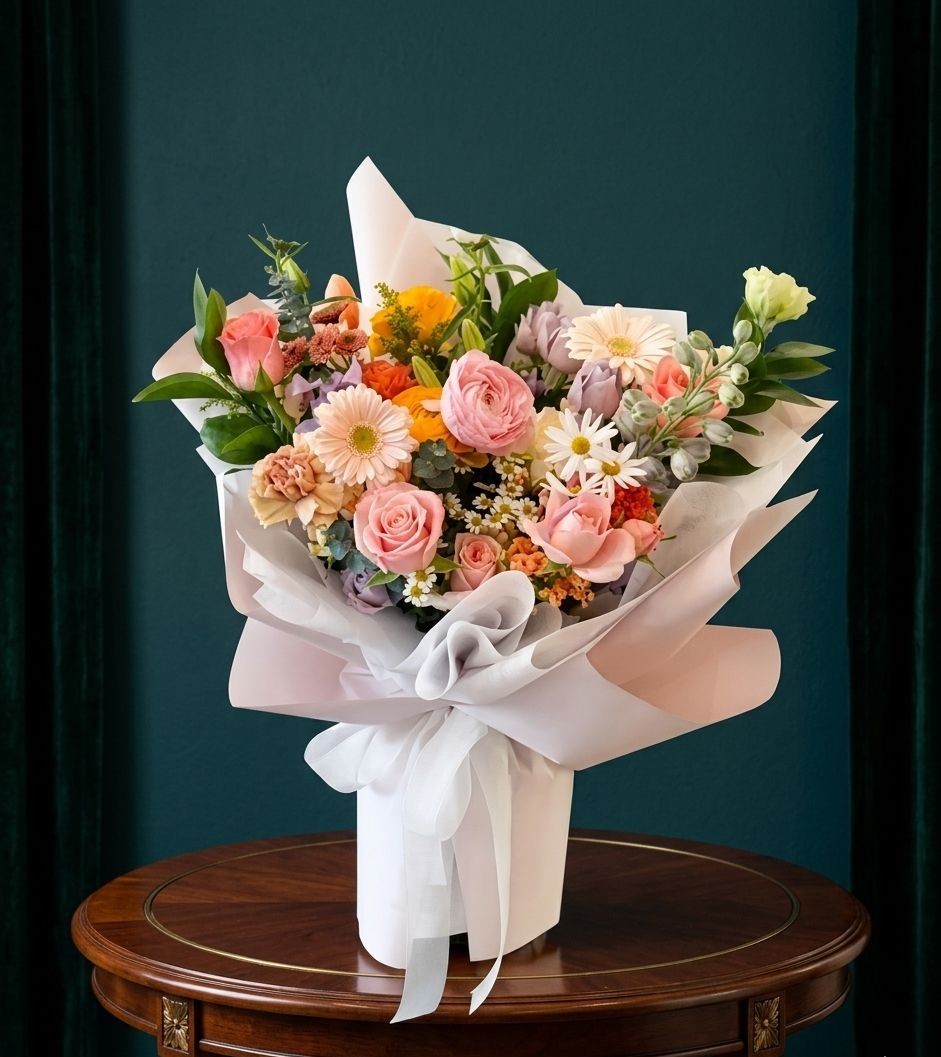 Hand bouquet colorful wow flowers -33
