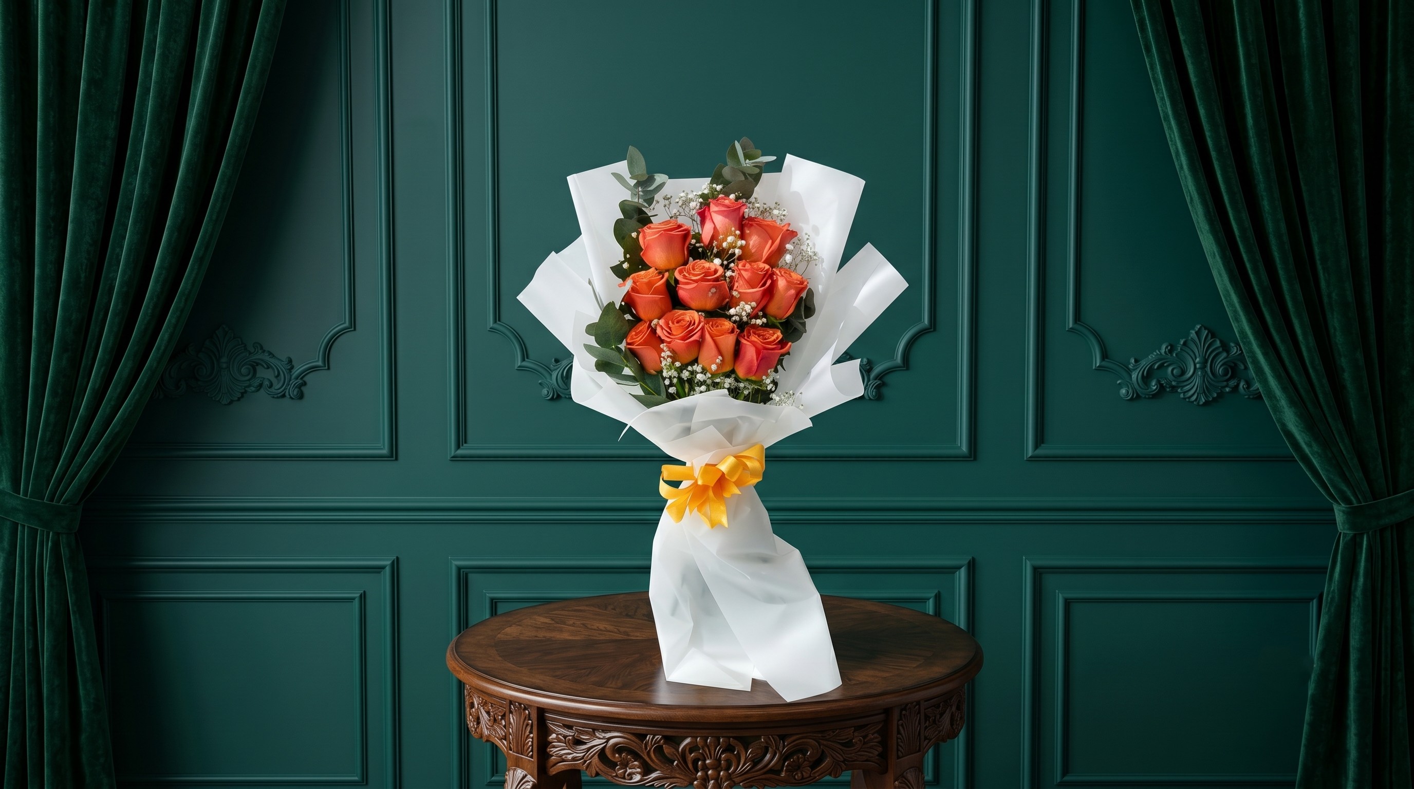 Hand bouquet orange rose 10 pices