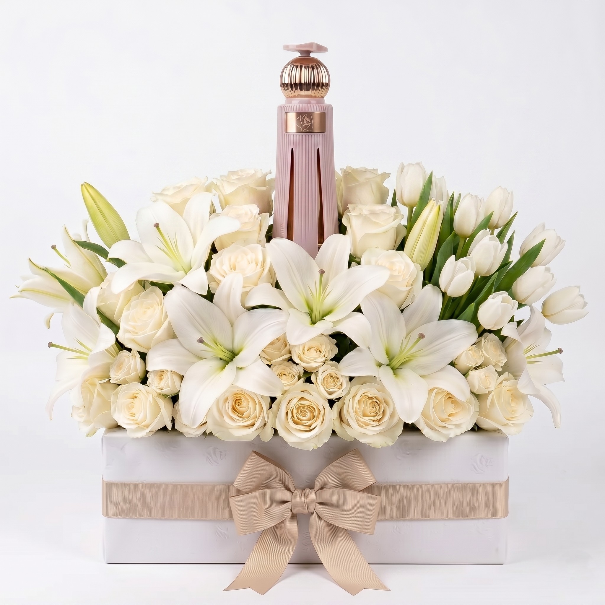 زهور بيضاء مشكلة لعيد الميلاد مع عطر فاخر