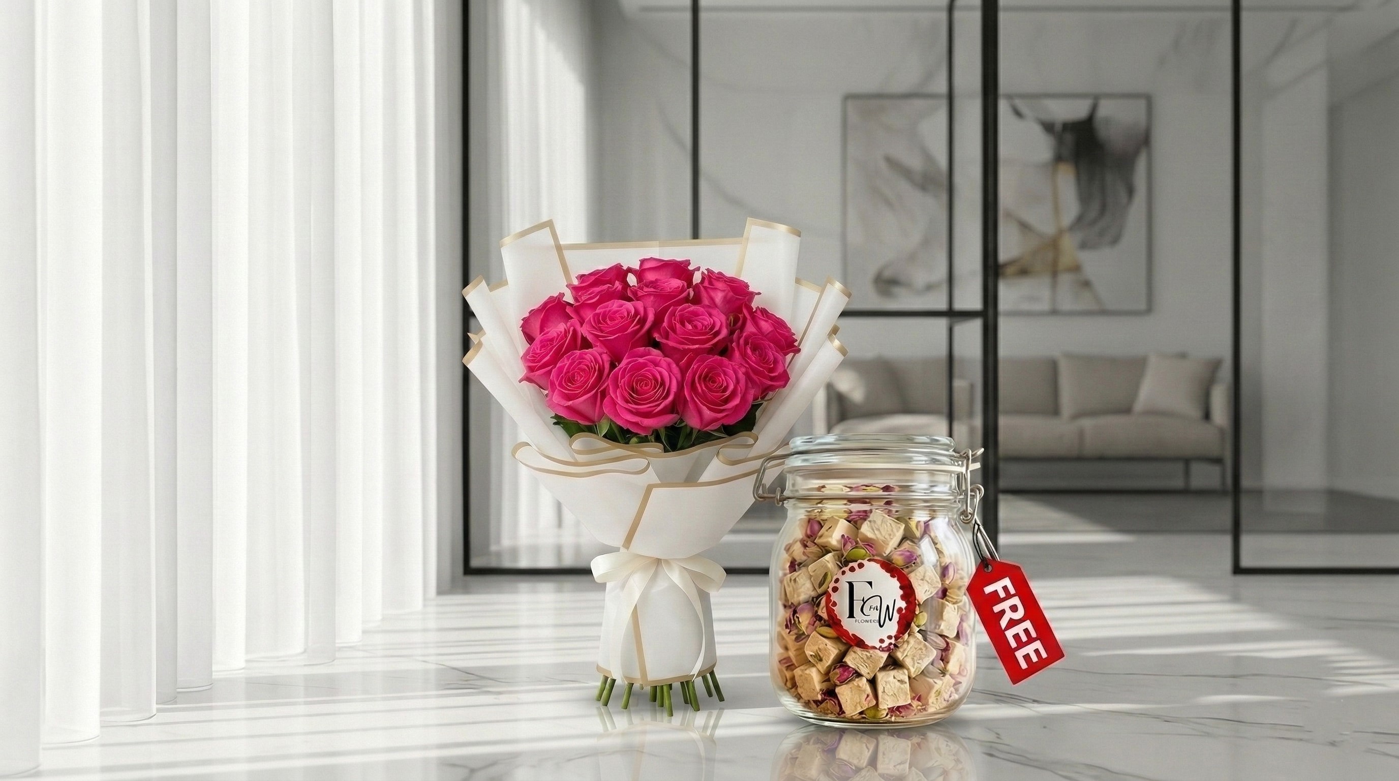 fuchia Rose Bouquet With Free Rahash No-318