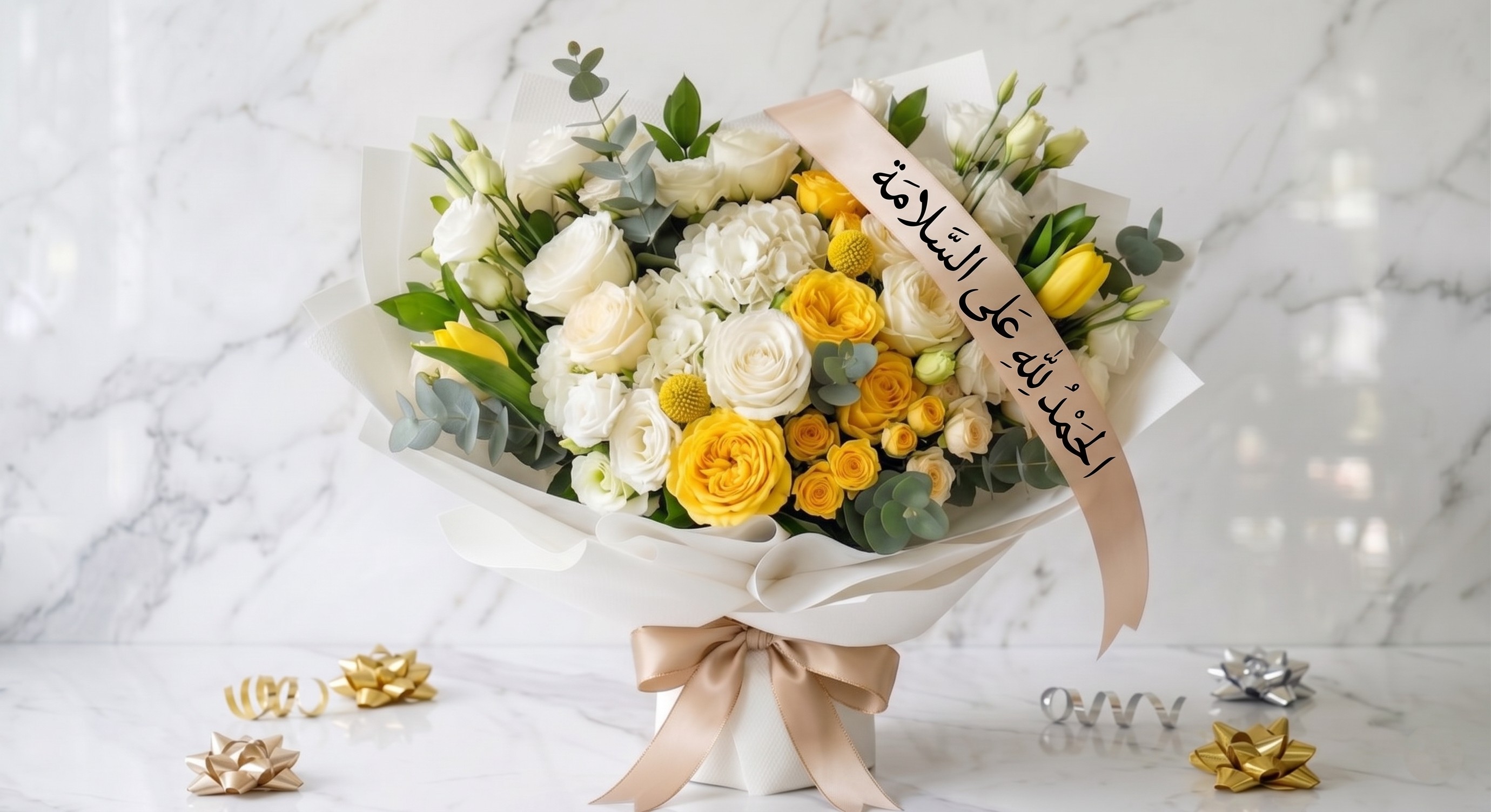 Get well soon yellow and white bouquet