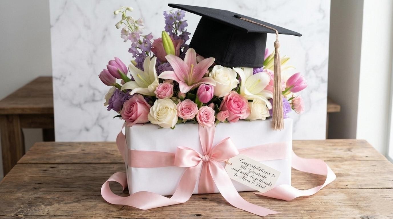 Graduation special arrangementpinkand white