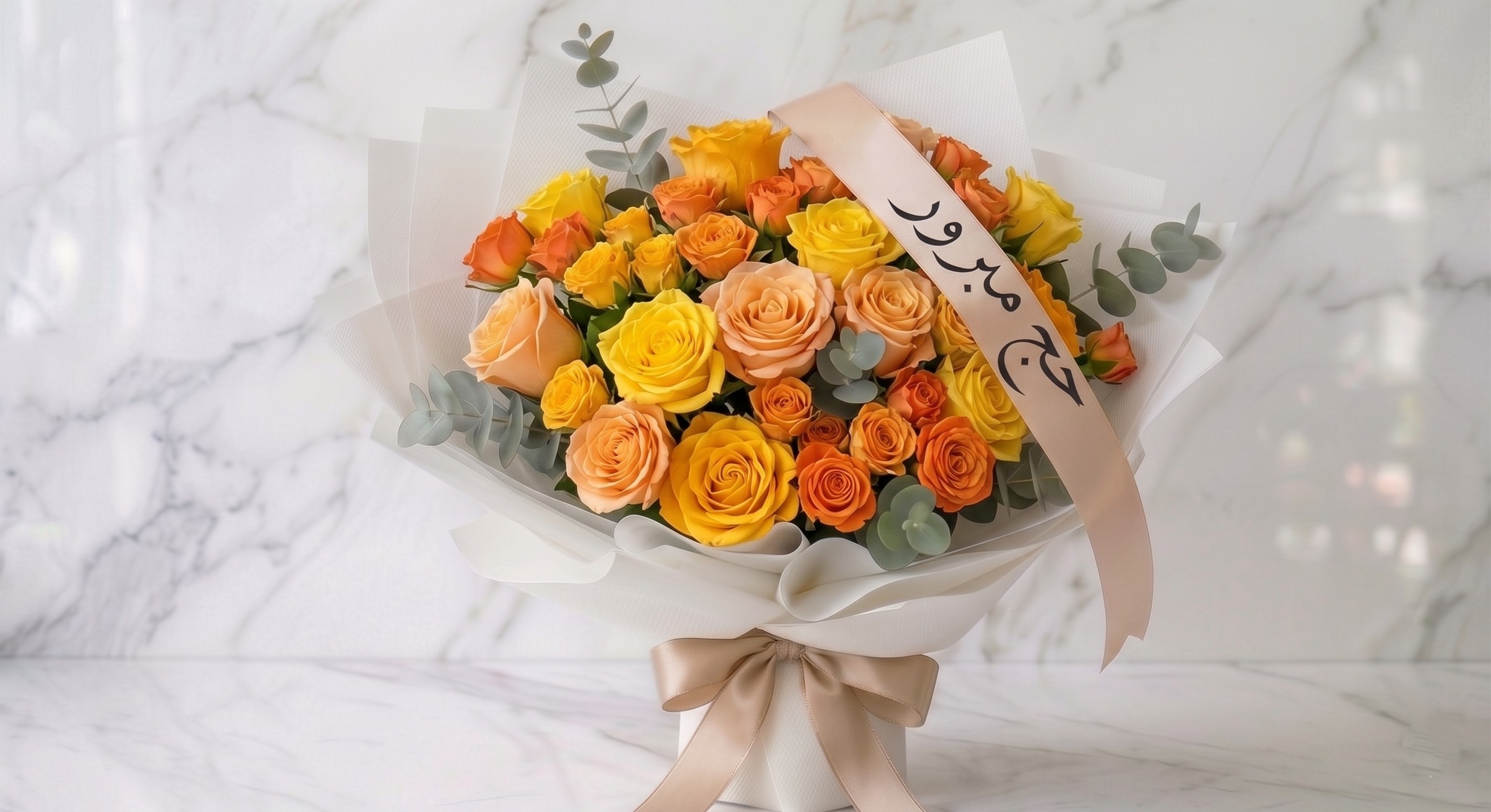 hajj special orange yellow and white bouquet