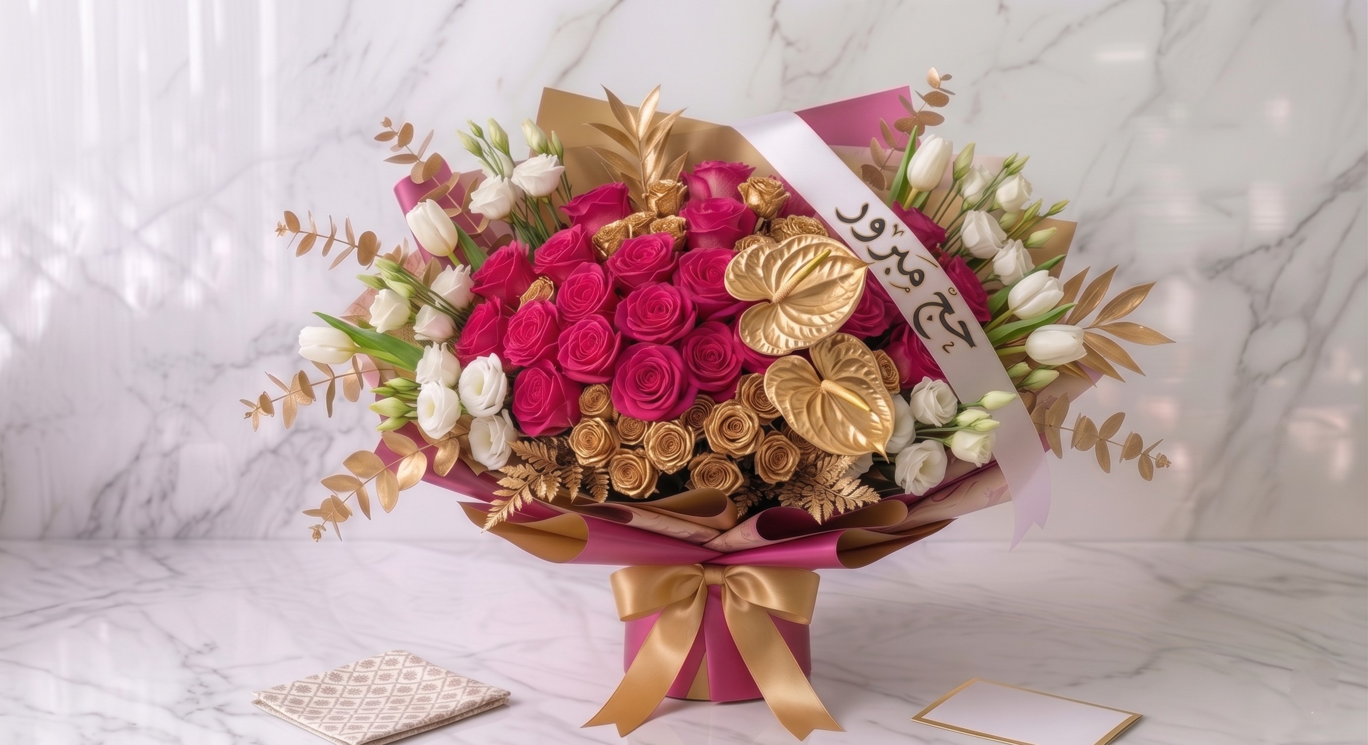 hajj special luxury fuchsia golden bouquet