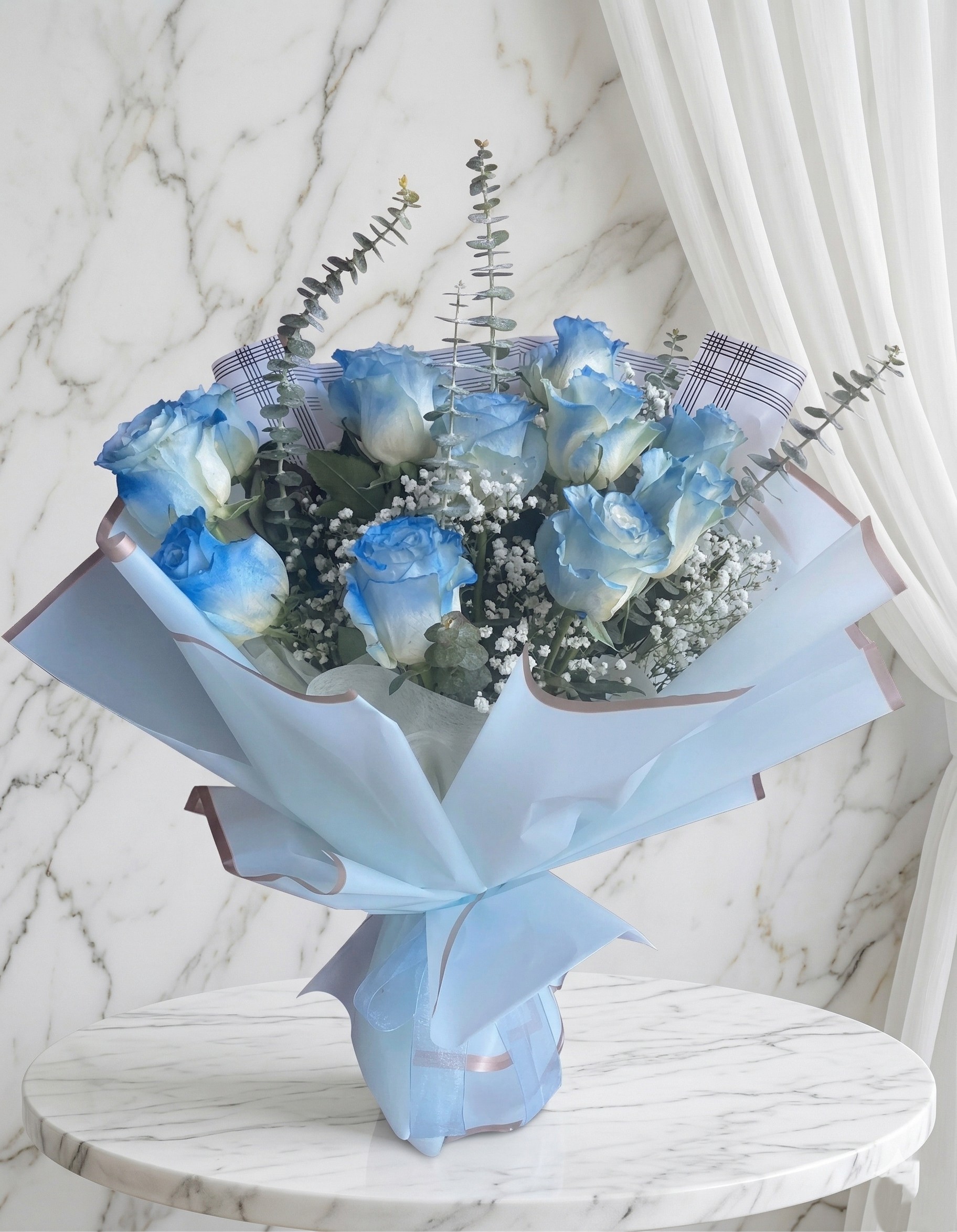 باقة زهور للمولود الجديد باللون الأزرق