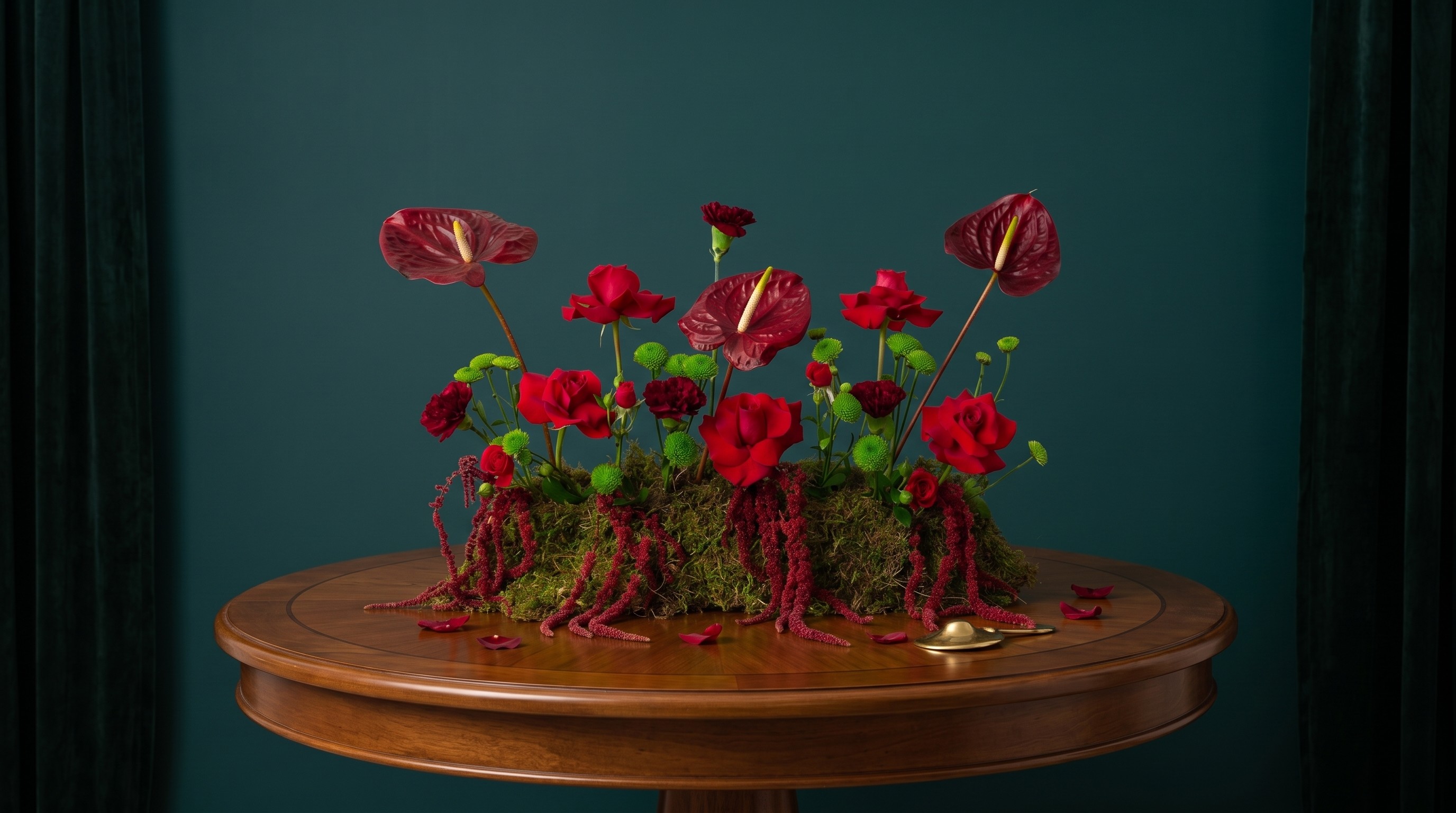 table red anthurium arrangement